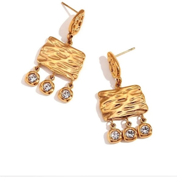 18k Gold Plated Bezel Statement Earrings - Picture 1 of 2